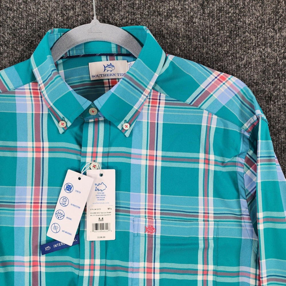 Southern Tide Greenview Sportshirt Men Preppy Coastal Plaid Stretch NWT Size M